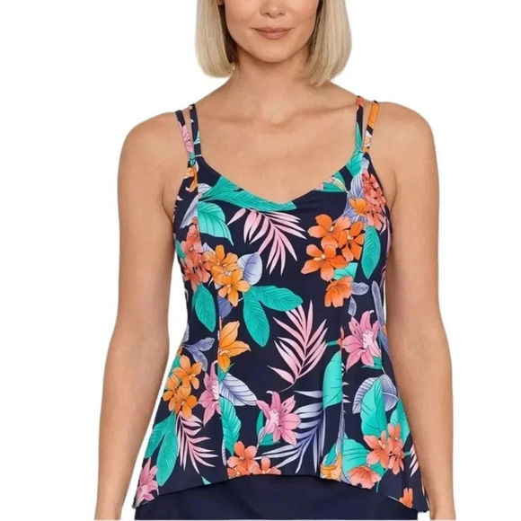 Swim Solutions Havanna Nights Bust Support Tankini Swim Top Size 12 Navy NWT - Picture 12 of 12